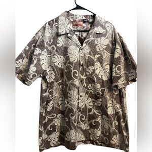 RJC Hawaiian Shirt Mens 2XL Brown Beige Floral Aloha Cotton Tropical Island USA